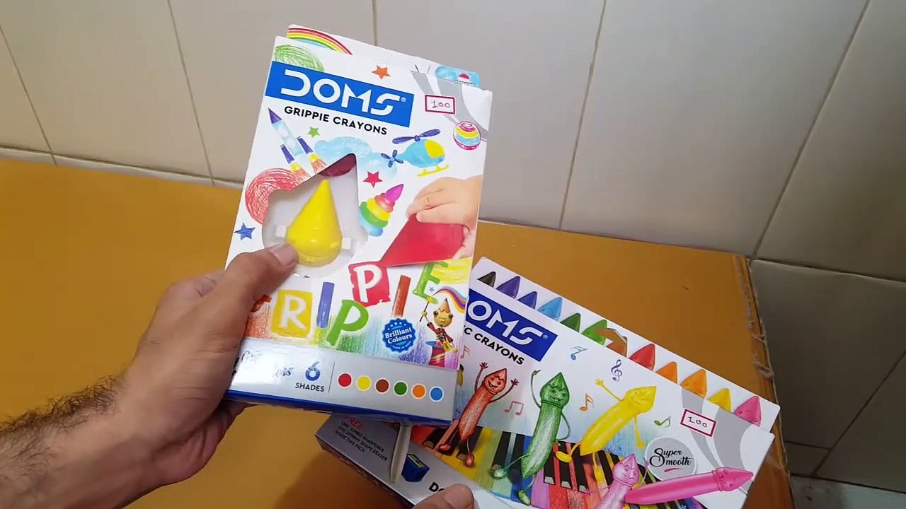 Unboxing and Review of Doms Dommymate Plastic Crayon 12 Shades