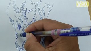 Let's draw with a ballpoint pen, a hero from the One Punch Man series, Saitama