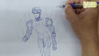 Genos, Let's draw with a ballpoint pen, a hero from the One Punch Man Series
