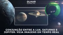 Ao Vivo | Conjunção entre a Lua, Saturno e Júpiter: veja imagens em tempo real | 20/08/2021 | #OlharEspacial