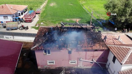 Çiftlikte çıkan yangın binalara sıçramadan söndürüldü