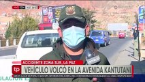 Un vehículo sufre vuelco de tonel en la zona sur de La Paz; Tránsito presume fallas mecánicas