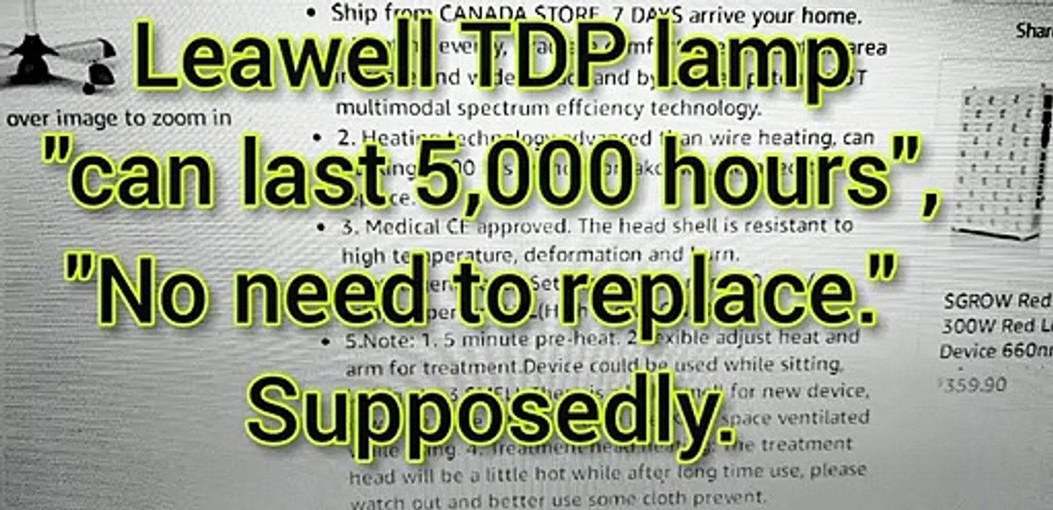 Leawell TDP lamp "can last 5,000 hours", "No need to replace."  Supposedly.