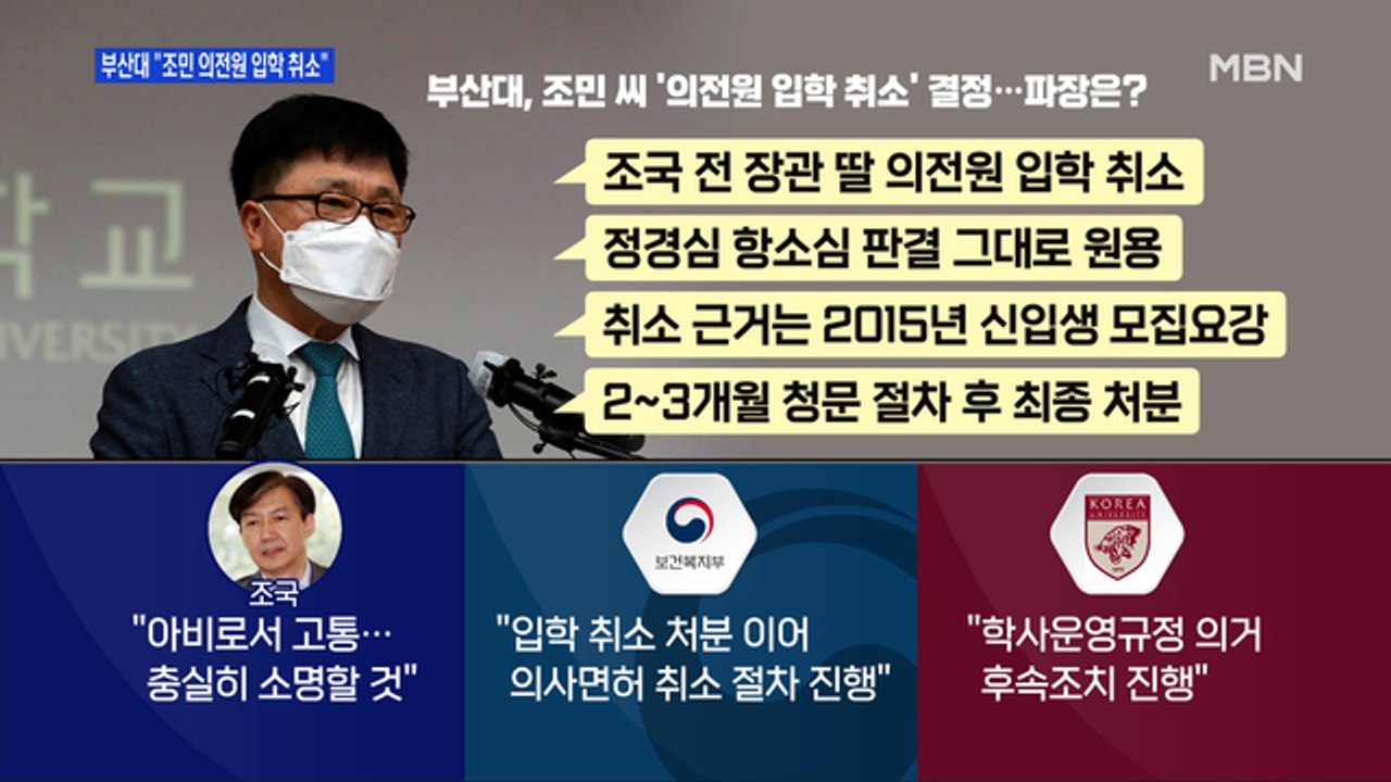 [백운기의 뉴스와이드] 조국 딸 입학 취소 결정, 파장은? / 국민의힘 5명 탈당 요...