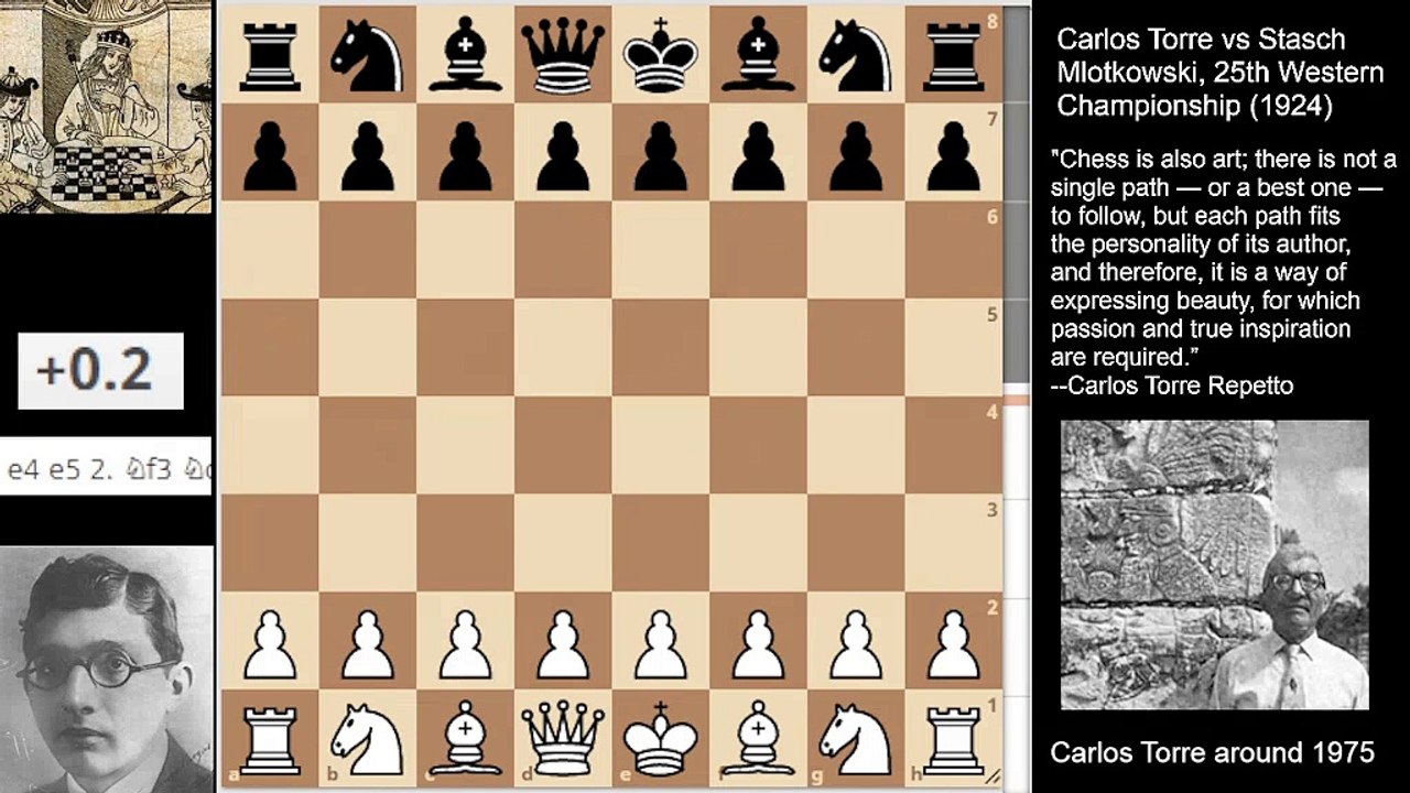 Carlos Torre sacs the Bishop on h7 and threats to play a beautiful mate