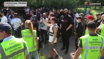 Polish activists hold LGBT rights march at foot of monastery