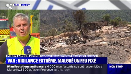 Incendie dans le Var: le commandant des opérations de secours craint "une petite reprise de feu mal placée" liée aux rafales de vent