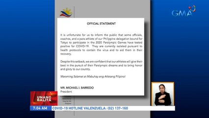 Ilang miyembro ng delegasyon ng Pilipinas na sasabak sa 2020 Tokyo Paralympics, tinamaan ng COVID-19 | UB