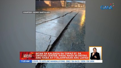 Bitak sa kalsada sa Topaz St. sa Ortigas Center, Pasig nasa 50 metro ang haba at 1 talampakan ang lapad | UB