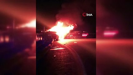 Tokat'ta bariyerlere çarpan otomobil alev aldı: 3 yaralı