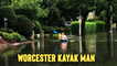 'Man Kayaks in Flooded Street Following Heavy Rain in Worcester '