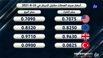 أسعار صرف العملات مقابل الدينار في 23-8-2021