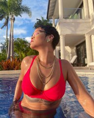 Rihanna Posed Poolside in a Red See-Through Bodysuit