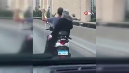 Lübnan'da serum takılı hasta kadın motosikletle seyahat etti