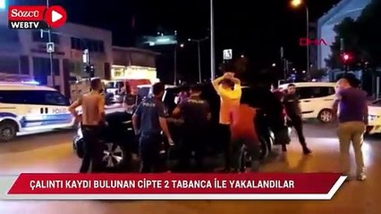 Çalıntı kaydı bulunan cipte 2 tabanca ile yakalandılar