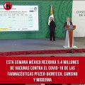 Esta semana México recibirá 3.4 millones de vacunas contra el COVID-19 de las farmacéuticas Pfizer-BioNTech, CanSino y Moderna, adelantó el subsecretario de Salud, Gatell