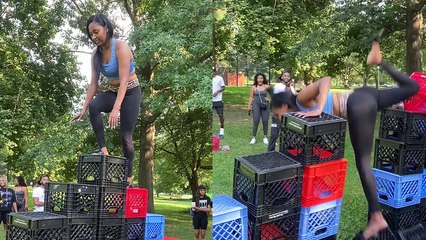 'Girl Tries Viral 'Milk Crate Challenge' for $500 *BAD IDEA*'