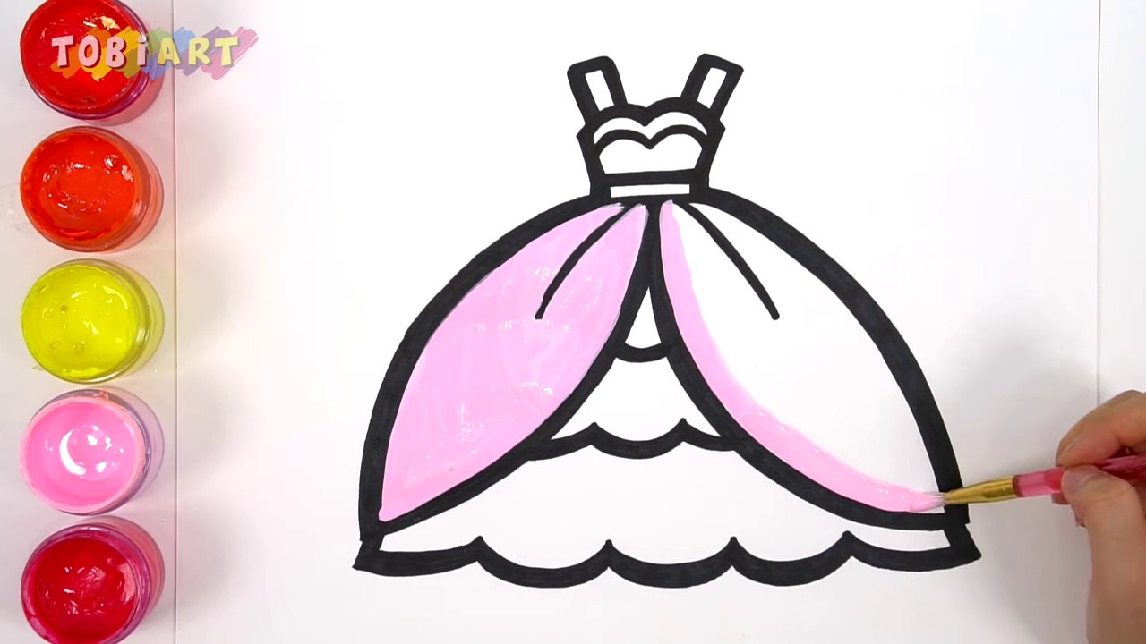 Let's learn to glitter Dress drawing and coloring for kids - TOBiART