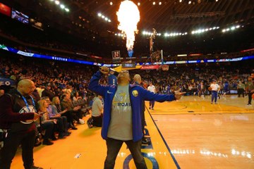 Bringing the energy as Warriors' hype man
