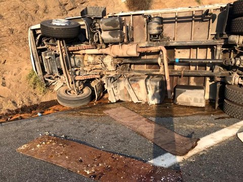 Kuzey Marmara Otoyolu'nda yumurta yüklü kamyon devrildi: 1 yaralı