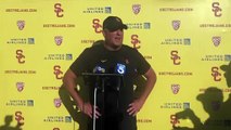 USC Fall Camp Practice #1 | Clay Helton Shares Initial Impressions of Freshman LB Raesjon Davis