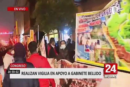 Congreso: simpatizantes de Perú Libre realizan vigilia en apoyo al gabinete Bellido