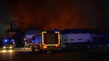 Espectacular incendio en una central hortofrutícola en Mérida