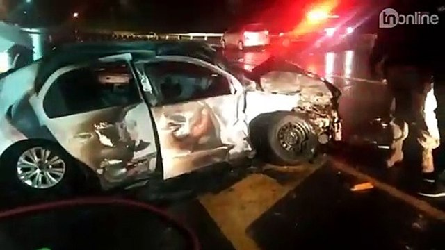 Motorista salva mulher de carro em chamas na BR-376; VEJA