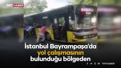 Yolda asılı kalan İETT otobüsünü vatandaşlar kurtardı