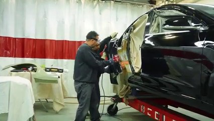 Tesla Model 3 structural repair on Celette frame machine