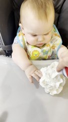 Baby Confused by First Encounter With Whipped Cream