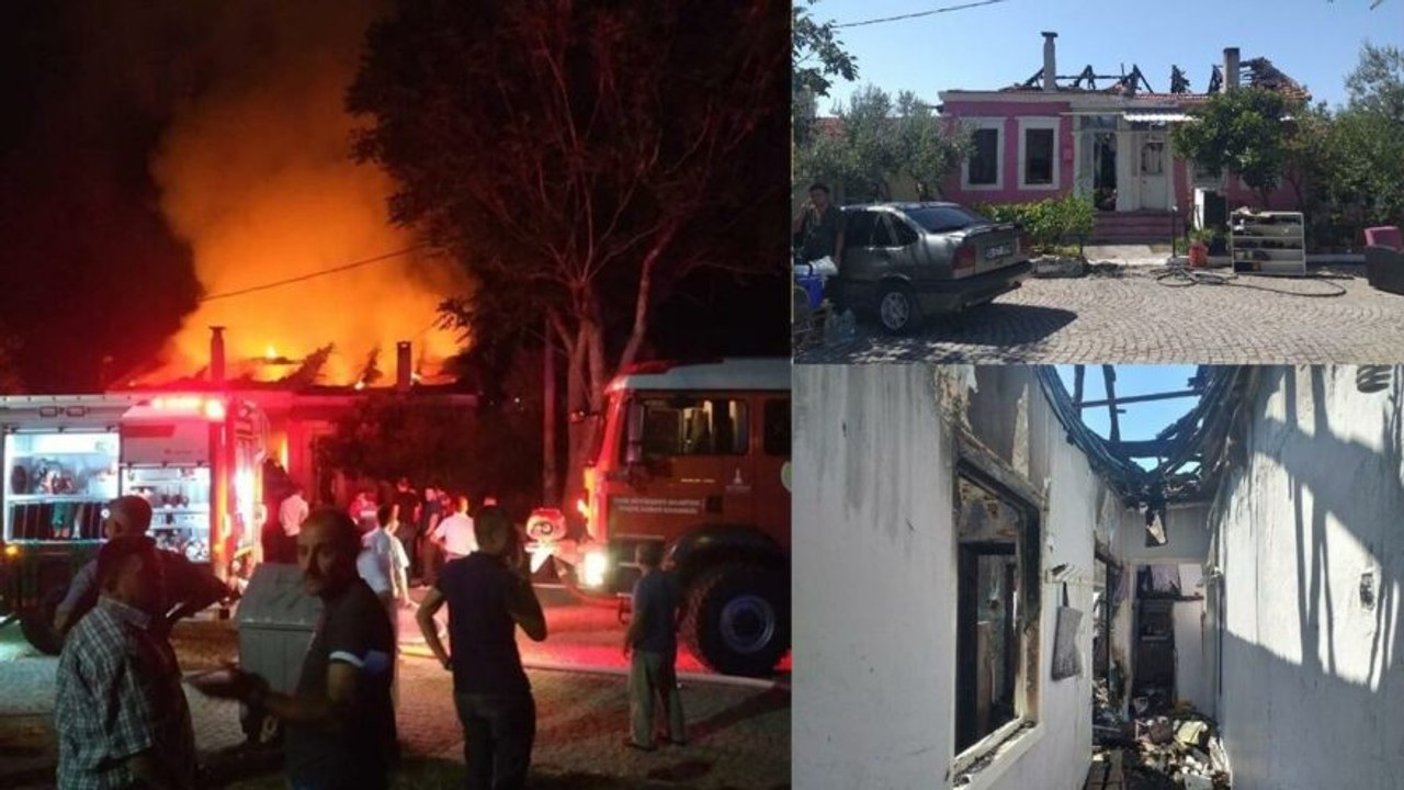 Hava fişekten çıkan yangın iki tarihi evi küle çevirdi