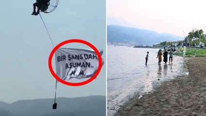 Gökyüzünde ilginç dakikalar! "Bir şans daha Asuman" pankartını görenler tebessüm etti