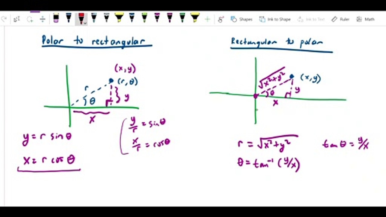 Polar coordinates - Conversion formulas and polar to rectangular example