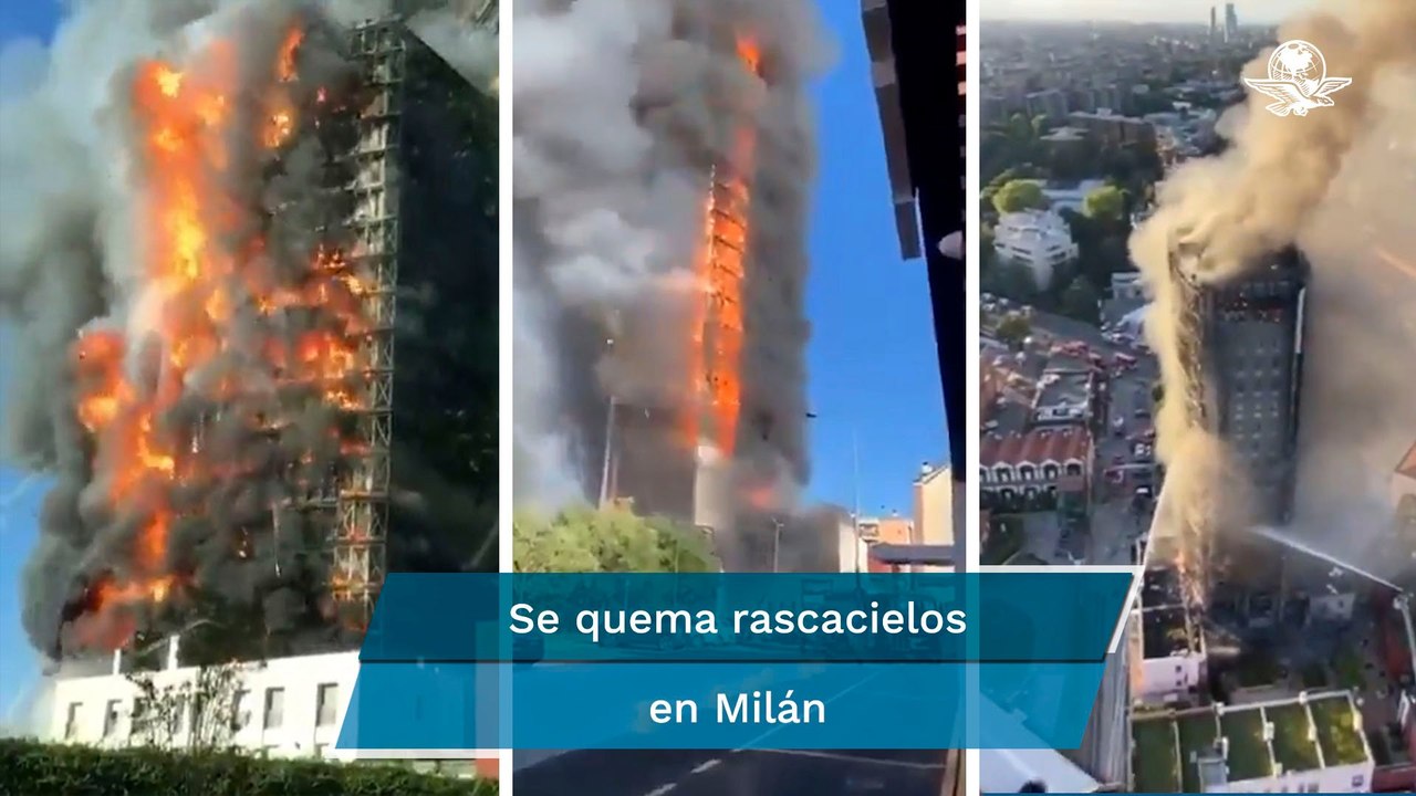 Incendio devora fachada de un edificio de 20 pisos en Milán
