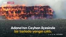 Adana’da mısır silajı balyalarının bulunduğu tarlada yangın çıktı