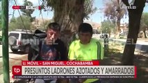 Presuntos ladrones son azotados y amarrados por el robo de una motocicleta en Cochabamba