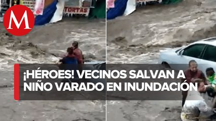 Vecinos rescatan a un bebé varado en la lluvia en EdoMex