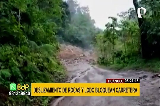 Huánuco: deslizamiento de rocas y lodo bloquean carretera