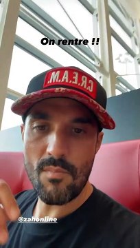 Florent Mothe se filme avec sa femme Zaho et leur fils Naïm. Instagram, août 2021.