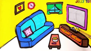 Glitter Living Room Drawing and Coloring -Living Room for Kids to Paint and Color -Jolly Toy Art