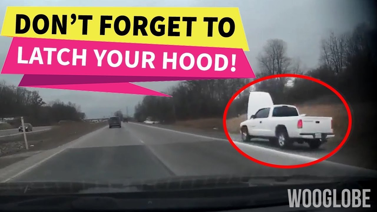 'CLOSE CALL Car Hood Flies Open While Driving Hood Latch Fail