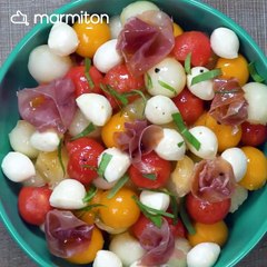 Salade de billes melon, pastèque et mozzarella