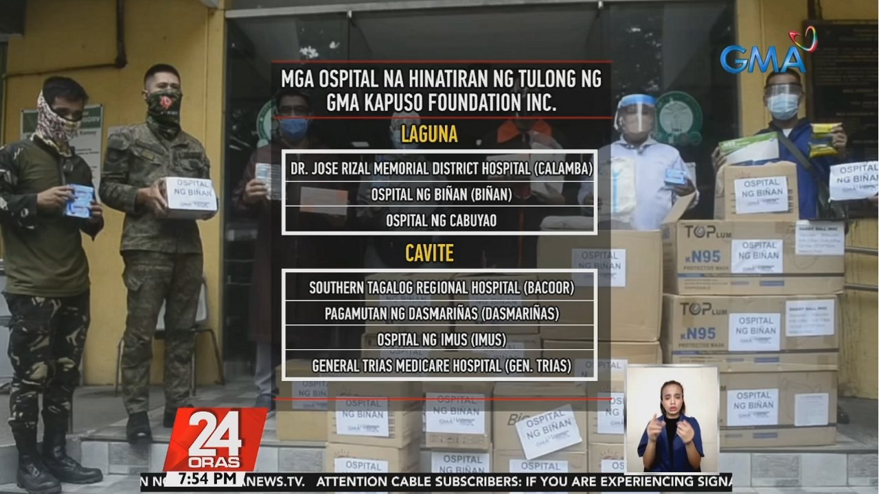 Protective supplies kontra COVID-19, ipinamahagi ng GMA Kapuso Foundation sa mga pampublikong ospital ng Cavite at Laguna | 24 Oras
