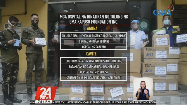 Protective supplies kontra COVID-19, ipinamahagi ng GMA Kapuso Foundation sa mga pampublikong ospital ng Cavite at Laguna | 24 Oras