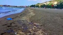 Samandağ sahilinde kirlilik: Petrol olduğu tahmin ediliyor