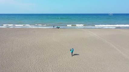 Drone - Samandağ sahilinde temizlik çalışması