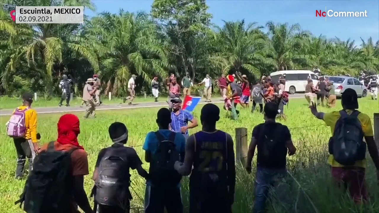 Mexico's National Guard detain Haitian migrants as they walked through the southern state of Chiapas