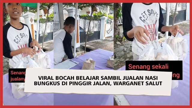Viral Bocah Belajar Sambil Jualan Nasi Bungkus di Pinggir Jalan, Warganet Salut