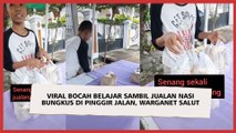 Viral Bocah Belajar Sambil Jualan Nasi Bungkus di Pinggir Jalan, Warganet Salut